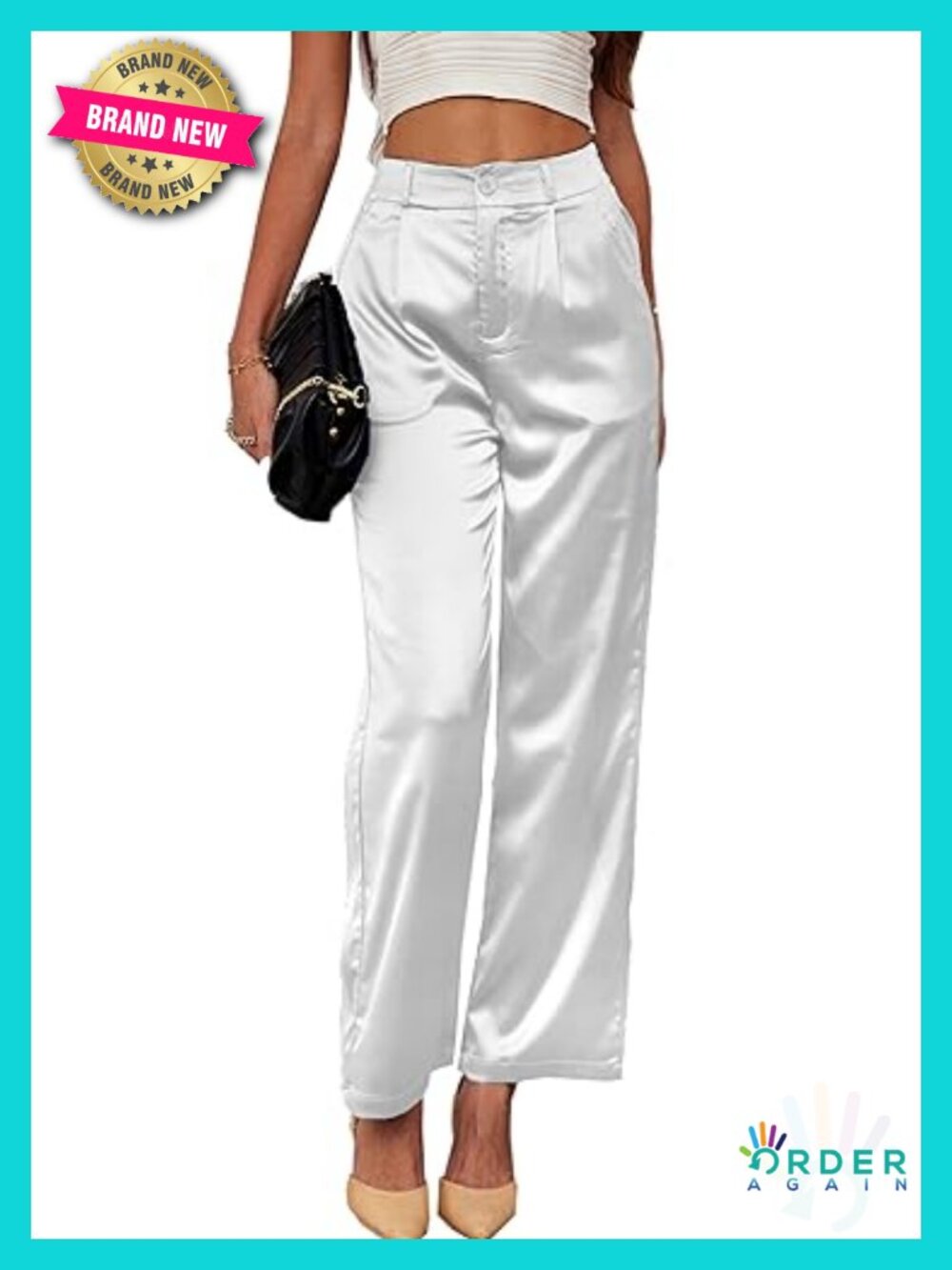 Wide Leg Satin Wedding Party Pants Nightout High Rise Trouser